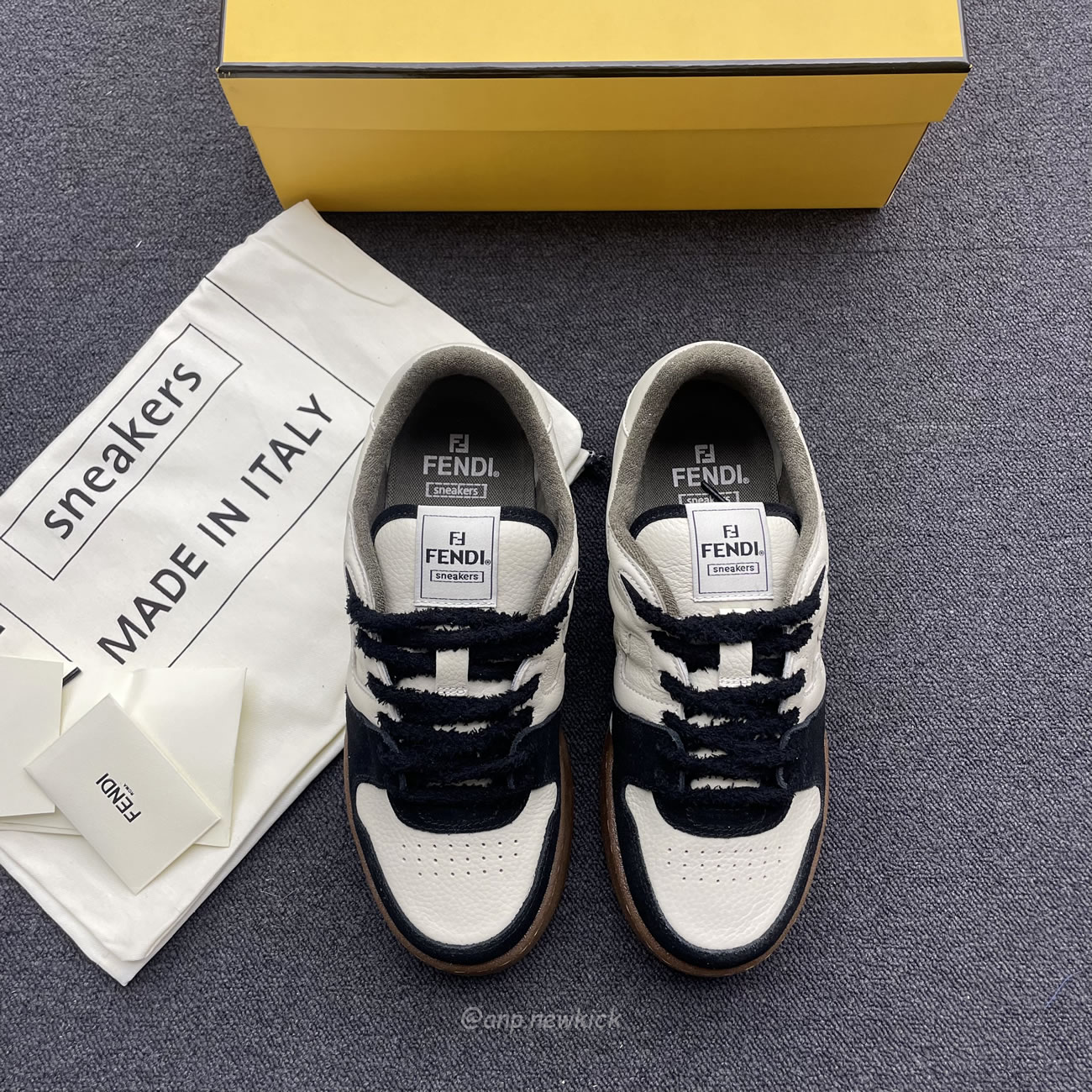 Fendi Match Cream Black White Suede And Leather Low Top Sneakers (2) - www.newkick.vip